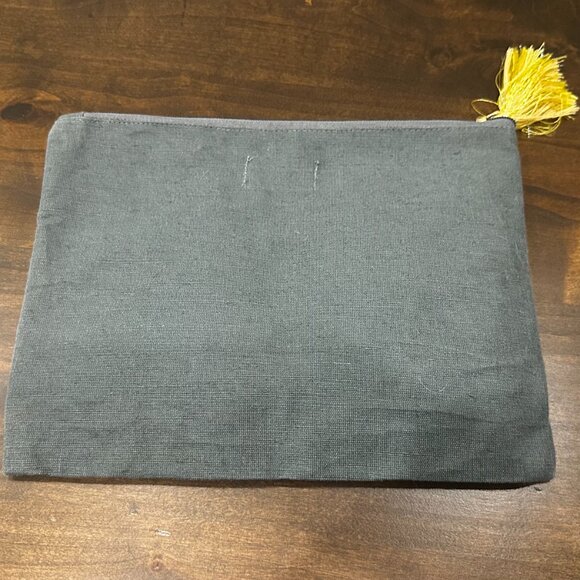 Mud Pie - BeYouTiful Canvas Cosmetic Bag/Pouch - Gray with Yellow Tassel - Picture 2 of 5